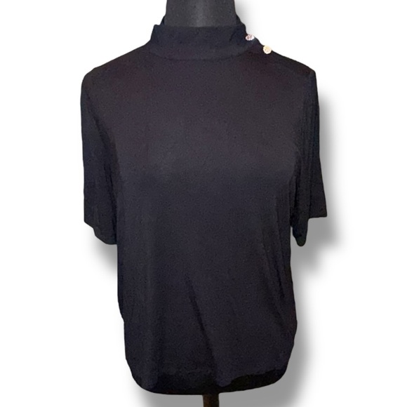 TALBOTS BUTTON SHOULDER MOCKNECK TOP - 2X Black - Picture 2 of 15